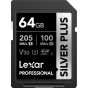 Memoria Lexar 64GB SDXC Professional SILVER PLUS UHS Up to 205MB/s read, 150MB/s write speed