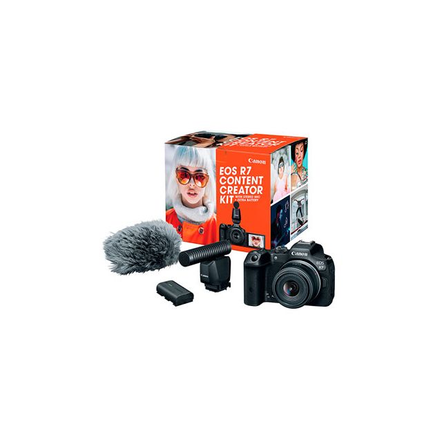 Cámara Canon EOS R7 Content Creator Kit / Micrófono DM-E1D. • Batería extra LP-E6NH